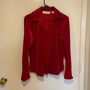 Red velvet collared dress shirt